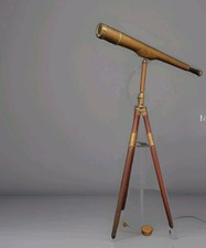 Original Antique 32" 19th Century Library Telescope Mahogany Base Brass Nautical