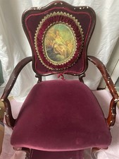Louis XV French Style Armchair with deep red velvet upholstery and oval print