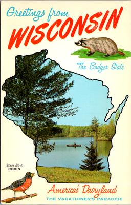 #ad #ad Greetings From Wisconsin WI Map Postcard 1960s Unused $5.99