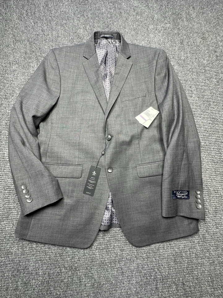 Penguin Blazer Mens 42R Gray Charcoal Slim Fit Wool Blend Two Button Jacket New - Image 2 of 4