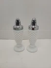 VINTAGE MILK GLASS HOBNAIL FOOTED SALT AND PEPPER SHAKERS