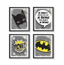 Retro Batman Art Print Set of 4 8x10 Vintage Batman Boys Wall Posters UNFRAMED