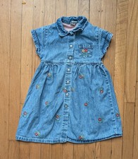Vintage OshKosh Floral Embroidered Denim Dress Size 4 Girls