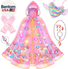 Princess Dress up for Girls 4-6, Light up Princess Cape with Crown Gloves Prince