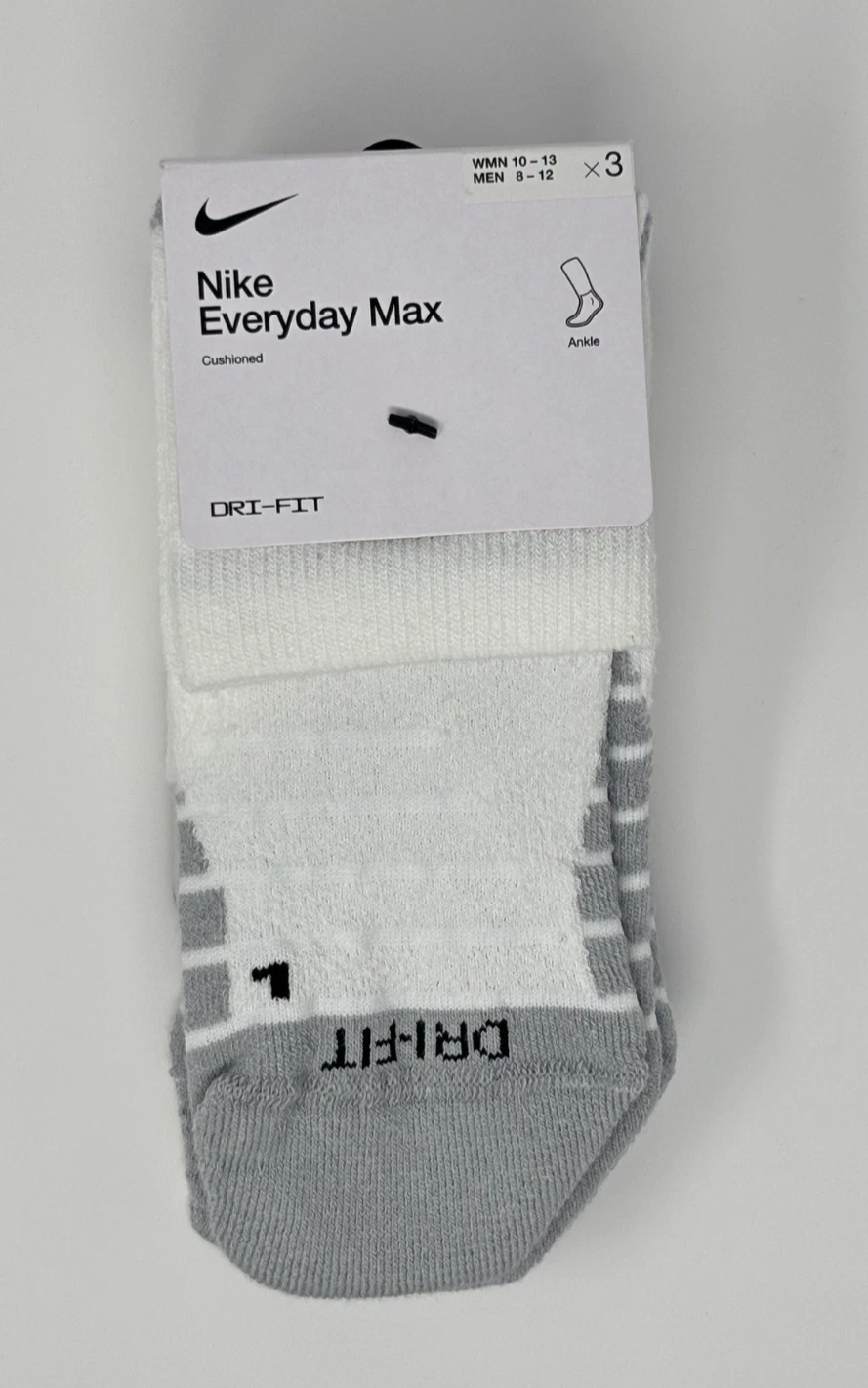 Nike Everyday Max Cushioned White/Gray Training Ankle Socks Size L (3-Pairs)