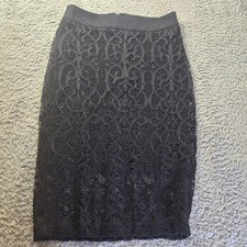 Cache Geometric Lace Pencil Skirt Black Womens Size 2 Exposed Back Zipper Chic