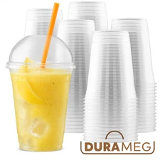 Durameg 16oz Clear PET Cups with Dome Lids 100 Pack | Smoothie & Dessert Cups
