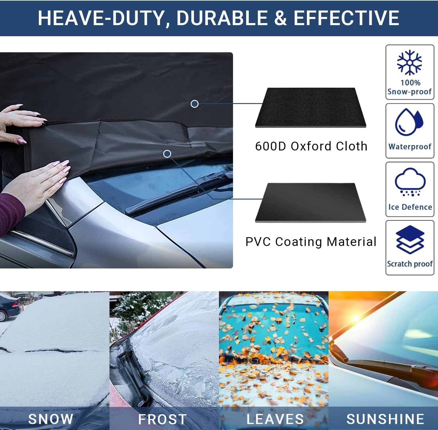 Easy Install Waterproof Windshield Cover with Windproof Design - 63x47 inches thumbnail 7