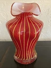 VTG Murano Style Art Glass Ladies Bust Torso Vase Red Striped Almost 10” Tall