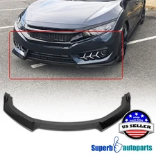 Fit 2016-2018 Honda Civic Front Bumper Lip Spoiler 3PC Glossy Black Body Kit 4DR