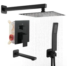 Complete Rainfall Shower System with Tub Spout, Valve, 10 Inch Handheld Trim Kit