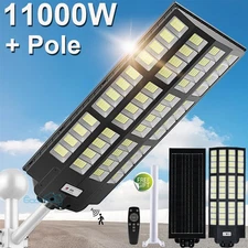 11000W Commercial Solar Street Light -9000K Super Bright Road Lamp Dusk-to-Dawn