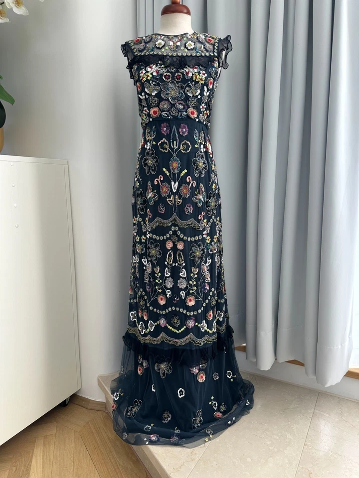 100% ORIGINAL NEEDLE & THREAD ABEND KLEID HOCHZEIT BALL OPER BLAU LANG Gr. XS-S - Bild 2 von 4