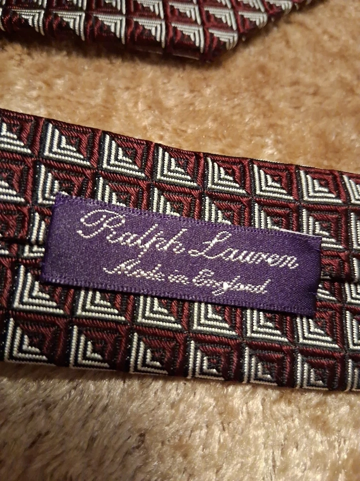 Corbata de seda Ralph Lauren etiqueta púrpura hecha a mano en Inglaterra lujo geométrico Foto 3 de 4