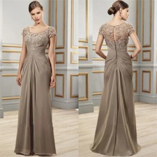 V Neck 3/4 Sleeve Appliques Beaded Pleated Chiffon Mother Of The Bride Dresses