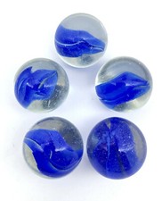 25mm Blue Cat's Eye 2004-2006 Glass Mega Marbles Shooters 1" PK 5 Cats Eye