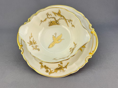 Bernardaud Limoges REINE ELIZABETH Gilt Birds Gravy Boat w/Attached Underplate A - Picture 4 of 15