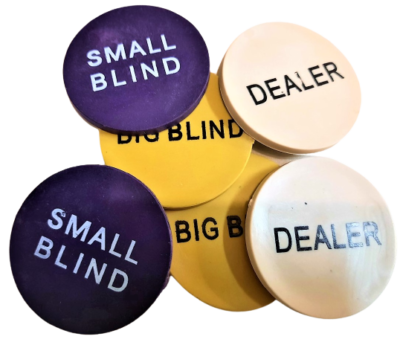 3 Botão / Fichas Poker Luxo Dealer, Big Blind, Small Blind, Botão De