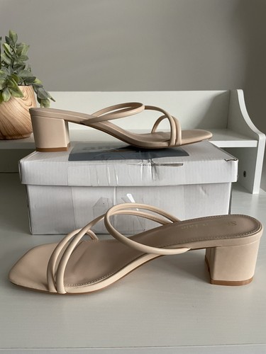 Shoe' N Tale sandalo donna taglia 10 kaki cinturino quadrato punta aperta tacco mulo