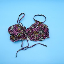 Adore Me Medium Black Floral Ruffle Tie Padded Pullover Bikini Top Swimwear New