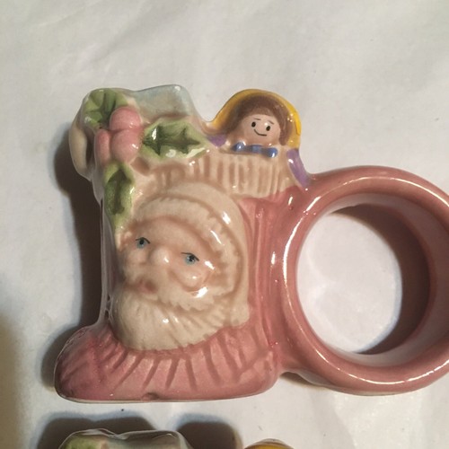 Shabby Chic Pink Santa Christmas Stocking Napkin Holders Hand Painted Set of 4 - Picture 9 of 16