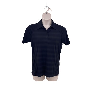Elevate Womens Golf Polo Shirt Black Stripe Size LargeButton Short Sleeve