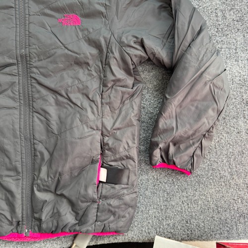The North Face Mossbud Reversible Hooded Jacket Girls L 14/16 Gray Pink Fleece - Picture 2 of 12