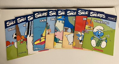 The Smurfs Book Set PHONICS Reading Program Lot of 9 Scholastic Workbooks