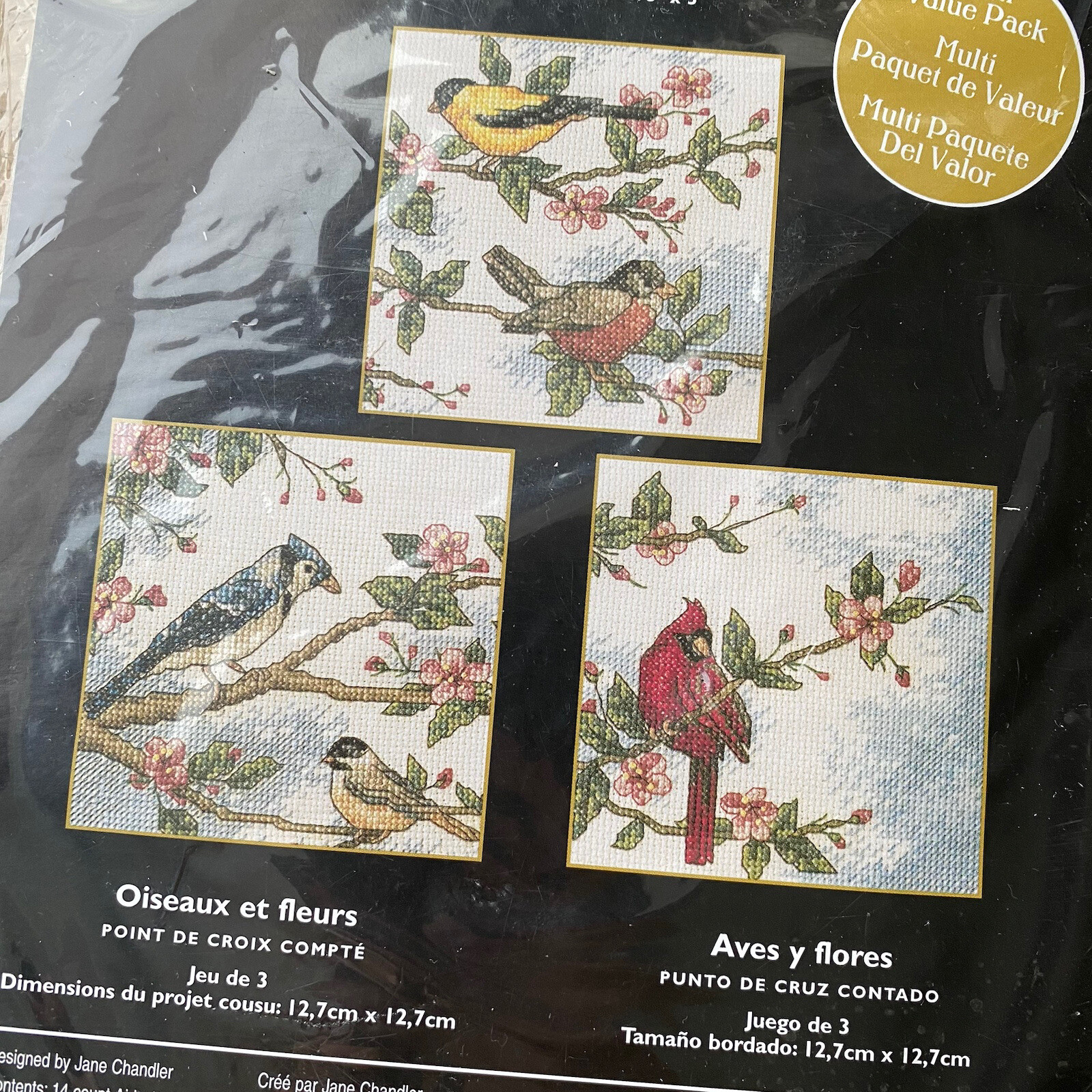 Bucilla Birds & Blossoms Counted Cross Stitch Kit Multi Pack Set of 3 43542 NIP