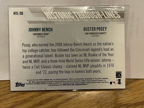 2019 Topps #HTL-28 Buster Posey / Johnny Bench Historic Through-Lines - Picture 2 of 2