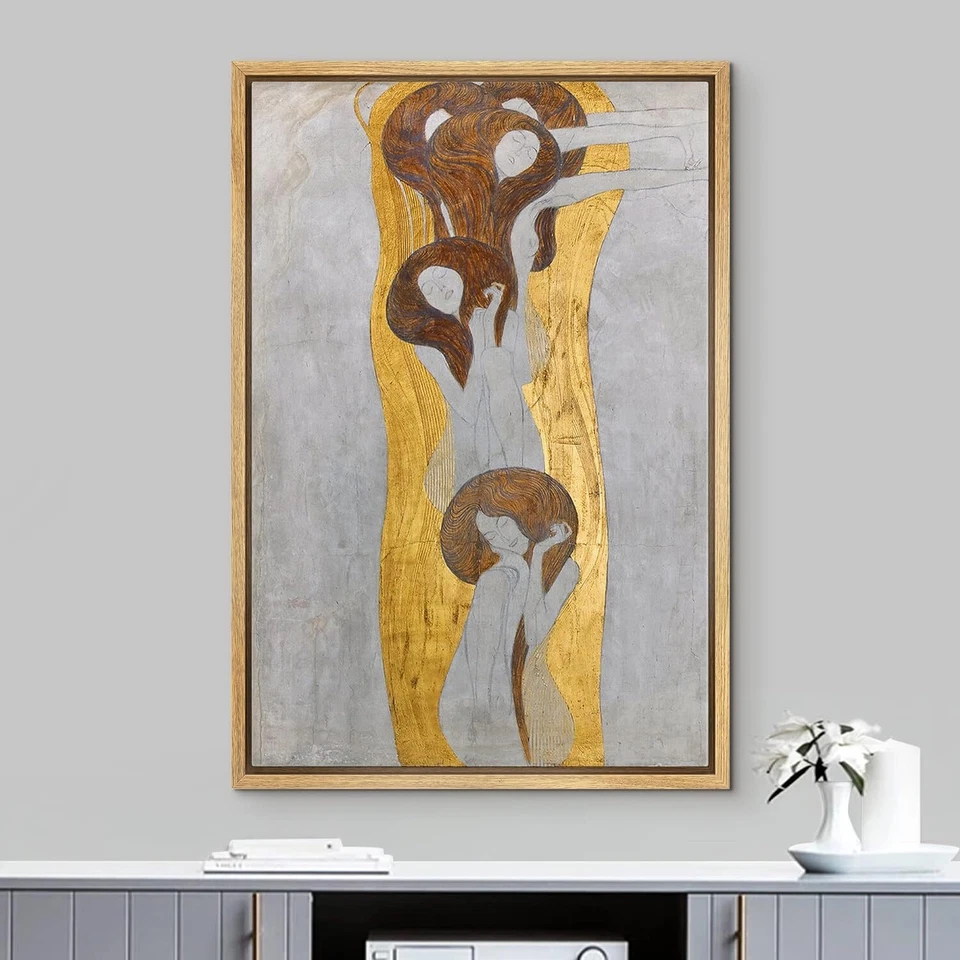 Impresión en lienzo arte de pared enmarcado Wall26 dorado Beethoven Frieze de Gustav Klimt Foto 3 de 4