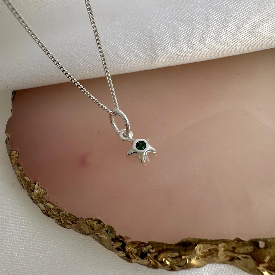 Sterlingsilber & Smaragd CZ Kristall Mai Geburtsstein Stern Anhänger an Kette 35 - Bild 4 von 4