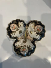 Hand Painted Flowers - Maple Leaf Flower- Gold Gild - 3 Section Serving Plate.