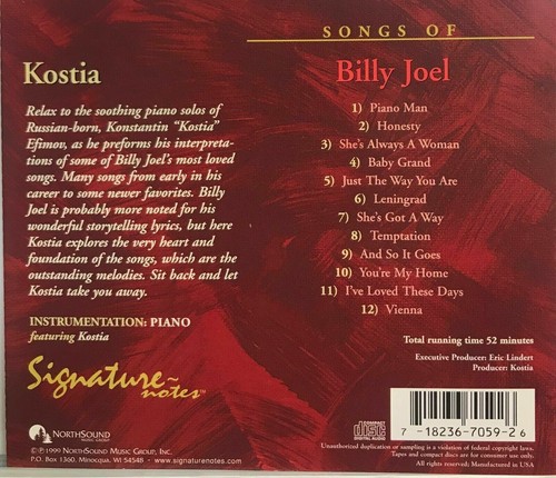 Kostia's Interpretation Billy Joel CD 2003 Northsound Gift BRAND NEW SEALED #38 - Picture 2 of 2
