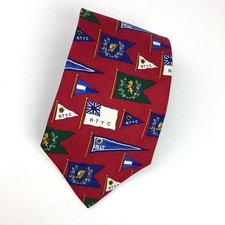 Tommy Hilfiger Mens Classic Tie Red Multi Color Flags Silk USA 4" X 55"