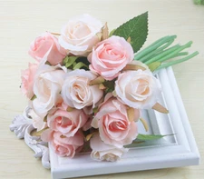 12Head Artificial Flowers Rose Silk Floral Bridal Wedding Bouquet Home Party Dec