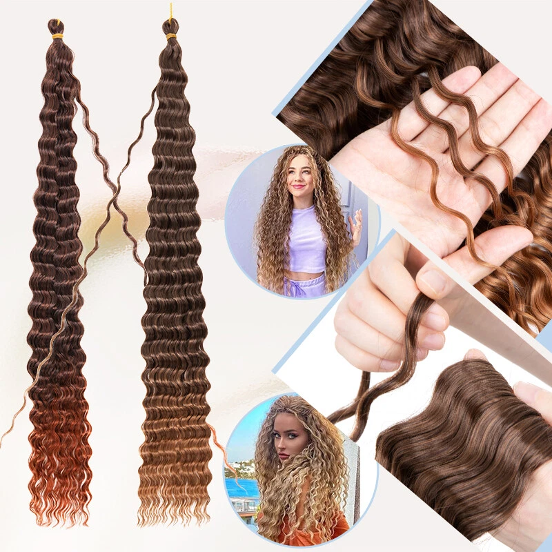 28" Deep Wave Crochet Bulk Braids Ocean Wave Afro Hair Extensions Synthetic Wavy - Picture 5 of 21