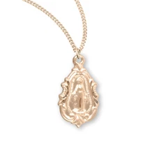 Gold Over Sterling Silver Fancy Baroque Miraculous Medal Pendant Necklace