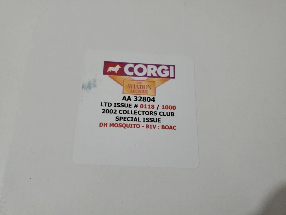 CORGI AA32804 DH MOSQUITO B IV BOAC AVIATION ARCHIVE CLUB SPECIAL 2002 - Image 4 of 4