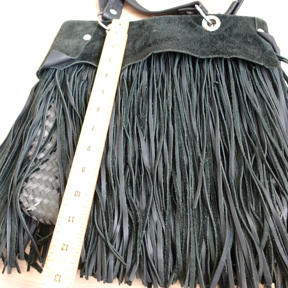 Western Boho Womens Bag Leather Shoulder Black Fringes Hobo Tassel Handbag - Image 3 of 4