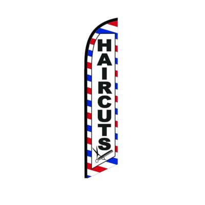 Haircuts White Swooper Flutter Feather Flag | 3ft W x 11.5ft Tall
