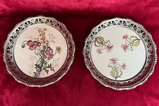 Floral Plates Metal Surround Fretwork Edging Border Diameter 10.25 In vintage