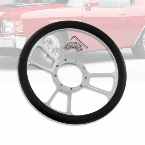 Chrome 9 Hole 14" Split Tri Spoke Leather Skin Steering Wheel&Smooth Horn Button - Foto 3 di 5