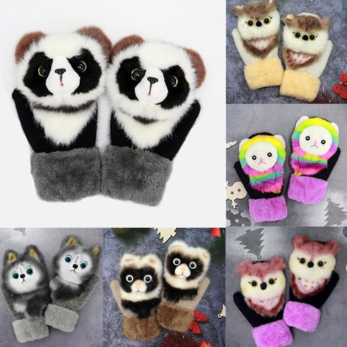 Süße Thermo Fäustlinge 3D Winter Damen Herren Strickhandschuhe flauschig Cartoon Tier - Bild 1 von 21