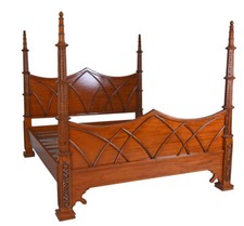 Doppelbett Mahagoni Ehebett Antik Bettgestell Holzbett Himmelbett 180x200cm