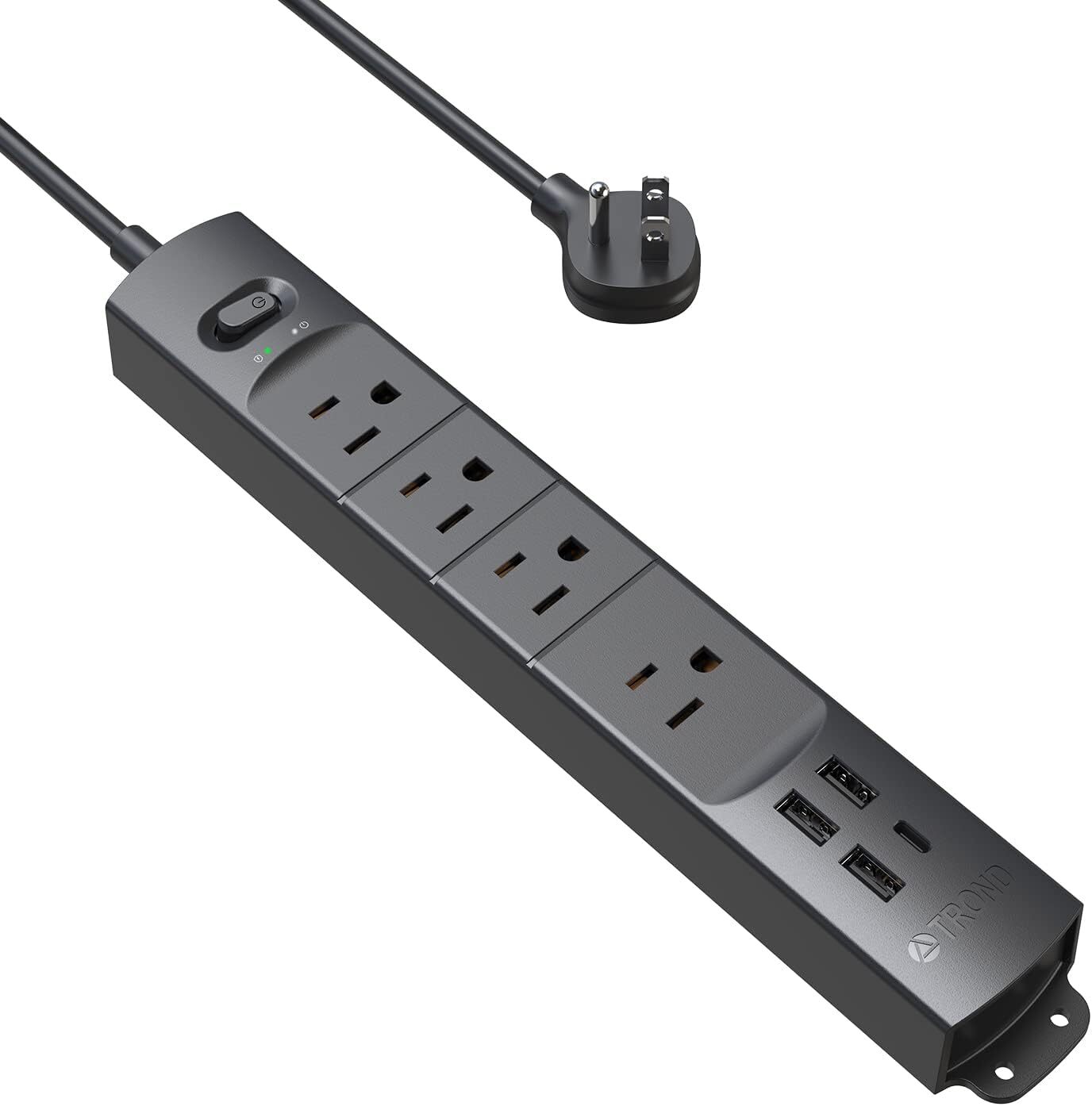 TROND Surge Protector Power Strip with USB, Ultra Thin Flat Plug 3Ft, Black