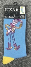 Disney/Pixar Toy Story WOODY Men's Size 9-12 BLUE Crew Socks with WOODY NWT