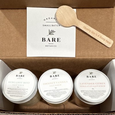New Bare Botanics Organic Small Batch Sea Salt Body Scrub 3-Jar  Gift Box