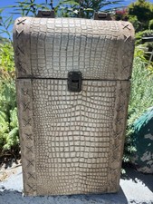 Dome-Top Trunk Chest w/ Handle & Latch, Beige Faux Leather Alligator 14"
