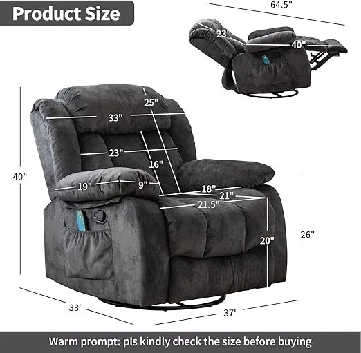 Серое мягкое ручное массажное поворотное кресло-качалка CANMOV с подогревом и вибрацией - Изображение 4 из 4